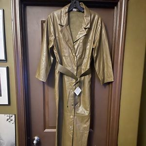 ZARA NWT FOREST GREEN FAUX LEATHER DRESS BELTED SIZE L travel 12/27-1/2 no ship